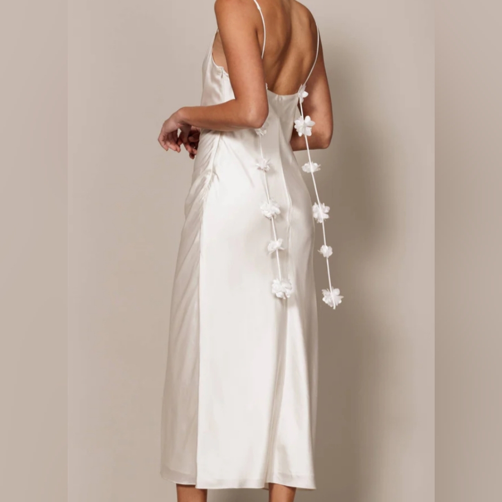 Silky Satin Dress with Rosette Trim
